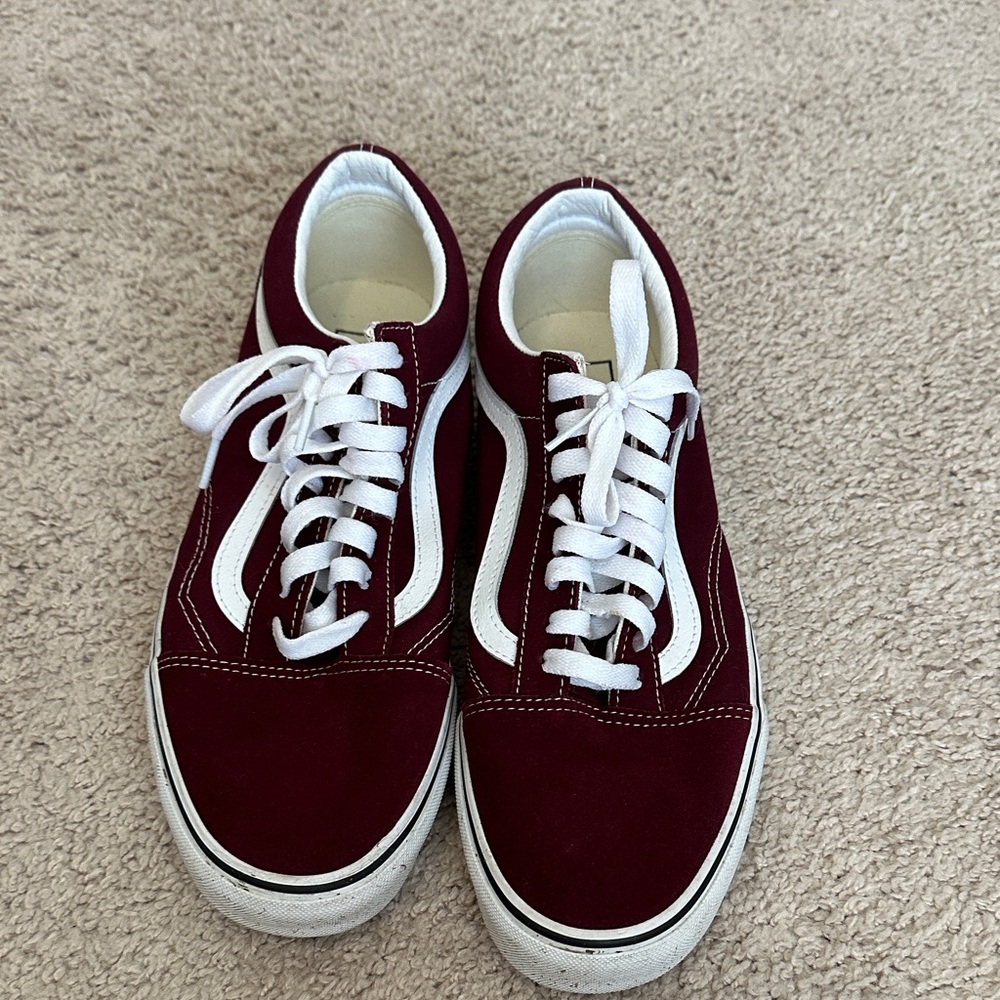 Vans Burgundy and White Sneakers